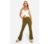 boohoo Women's Wave Plisse Flared Trouser in Olive | Size: 12