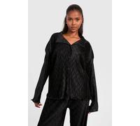 boohoo Women's Wave Plisse Relaxed Fit Shirt in Black | Size: 6