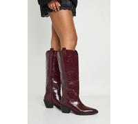 boohoo Women's Western Cowboy Mid Heel Boots in Burgundy | Size: 7