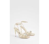 boohoo Women's Wide Fit Bow Detail Barely There Heels in Gold | Size: 6