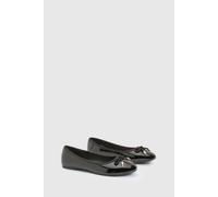 boohoo Women's Wide Fit Bow Detail Patent Ballet Pumps in Black | Size: 4
