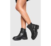 boohoo Women's Wide Fit Chunky Buckle Detail Chelsea Boots in Black | Size: 5