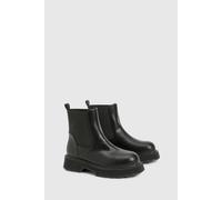 boohoo Women's Wide Fit Chunky Low Block Heel Chelsea Boots in Black | Size: 4