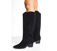 boohoo Women's Wide Fit Clean Western Day Cowboy Boots in Black | Size: 5