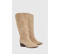 boohoo Women's Wide Fit Clean Western Day Cowboy Boots in Taupe | Size: 7