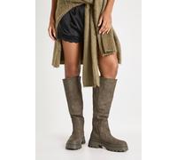 boohoo Women's Wide Fit Cleated Sole Knee Boot in Khaki | Size: 7