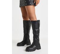 boohoo Women's Wide Fit Cleated Sole Knee Boots in Black | Size: 5