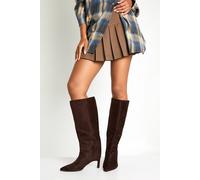 boohoo Women's Wide Fit Column Pointed Knee High Heeled Boots in Chocolate | Size: 8