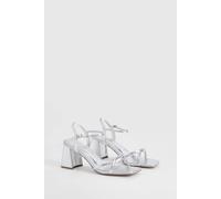 boohoo Women's Wide Fit Cross Strap Mid Block Heel Sandals in Silver | Size: 3