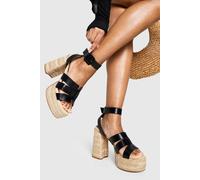 boohoo Women's Wide Fit Cut Out Detail Espadrille 2 Part Heels in Black | Size: 7