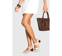 boohoo Women's Wide Fit Double Strap Stacked Heeled Mules in Off White | Size: 7