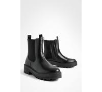 boohoo Women's Wide Fit Double Tab Detail Chunky Chelsea Boots in Black | Size: 5