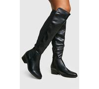 boohoo Women's Wide Fit Elastic Panel Detail Knee High Boots in Black | Size: 4