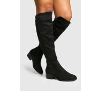 boohoo Women's Wide Fit Elastic Panel Detail Knee High Boots in Black | Size: 4
