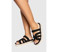 boohoo Women's Wide Fit Faux Suede Cross Strap Flatform Sandals in Black | Size: 5