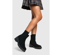 boohoo Women's Wide Fit Faux Suede Low Block Chelsea Boots in Black | Size: 7