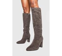 boohoo Women's Wide Fit Faux Suede Mid Block Knee High Boots in Dark Grey | Size: 8