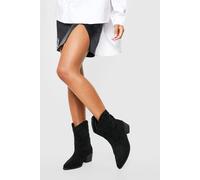 boohoo Women's Wide Fit Faux Suede Stitch Detail Ankle Western Cowboy Boots in Black | Size: 5