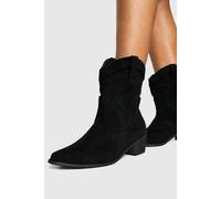 boohoo Women's Wide Fit Faux Suede Stitch Detail Ankle Western Cowboy Boots in Black | Size: 7