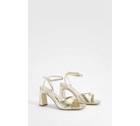 boohoo Women's Wide Fit Flat Heel 2 Part Heels in Gold | Size: 6