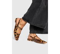 boohoo Women's Wide Fit Leopard Patent Double Strap Mary Jane Ballets Shoe | Size: 8