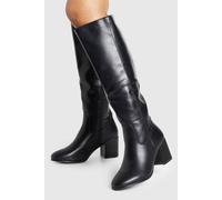 boohoo Women's Wide Fit Low Block Basic Pull On Knee High Boots in Black | Size: 3