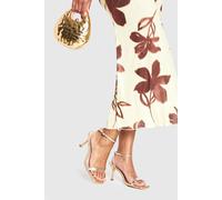 boohoo Women's Wide Fit Metallic Mid Height 2 Part Heels in Gold | Size: 3