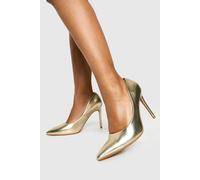 boohoo Women's Wide Fit Metallic Stiletto Court Shoe Heels in Gold | Size: 4
