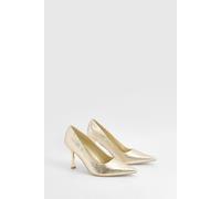 boohoo Women's Wide Fit Metallic Textured Court Shoes in Gold | Size: 7