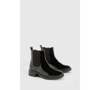 boohoo Women's Wide Fit Patent Chunky Elastic Panel Chelsea Boots in Black | Size: 5