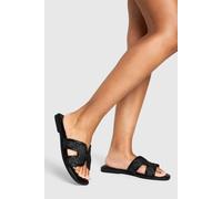 boohoo Women's Wide Fit Raffia Cutout Sandals in Black | Size: 4