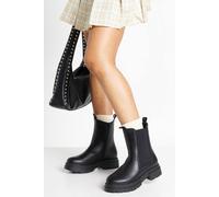 boohoo Women's Wide Fit Stretch Panel Double Tab Chelsea Boots in Black | Size: 3