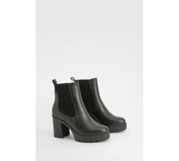 boohoo Women's Wide Fit Textured Chunky Heeled Chelsea Boot in Black | Size: 8