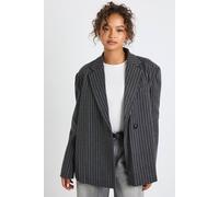 boohoo Women's Wool Pinstripe Asymmetric Oversized Blazer in Charcoal | Size: 12