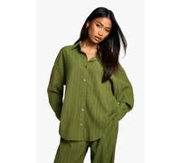 boohoo Women's Woven Crinkle Textured Shirt in Khaki | Size: 10