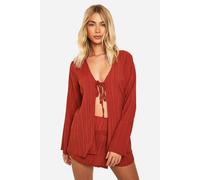 boohoo Women's Woven Crinkle Tie Front Top & Wrap Skort in Spice | Size: 6