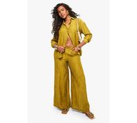 boohoo Women's Woven Crinkle Wide Leg Trousers in Olive | Size: 16
