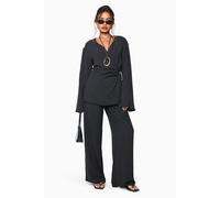 boohoo Women's Woven Elastic Waist Wide Leg Trousers in Black | Size: 6