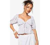 boohoo Women's Woven Floral Print Puff Sleeve Smock Top in Lilac | Size: Large