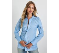 boohoo Women's Woven Gold Button Asymmetric Shirt in Blue | Size: 16