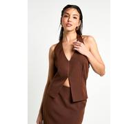 boohoo Women's Woven Halterneck Plunge Top in Chocolate | Size: 16