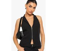 boohoo Women's Woven Halterneck Zip Through Waistcoat in Black | Size: 14