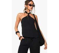 boohoo Women's Woven Hammered Knot Tie Cami in Black | Size: 10