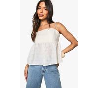 boohoo Women's Woven Jacquard Peplum Cami in Cream | Size: 12