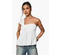 boohoo Women's Woven Knot Strap Detail Cami Top in White | Size: 10