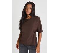 boohoo Women's Woven Marl Bow Detail Cinch Waist Top in Chocolate | Size: 8