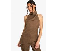 boohoo Women's Woven Marl Halterneck Top in Chocolate | Size: 12