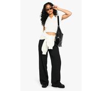 boohoo Women's Woven Marl Straight Leg Trouser in Black | Size: 6