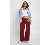 boohoo Women's Woven Nylon Wide Leg Parachute Trouser in Merlot | Size: 10