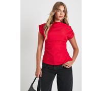 boohoo Women's Woven One Shoulder Longline Top in Red | Size: 8